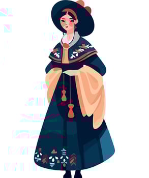 A woman in traditional clothing with a hat and a scarf vector
