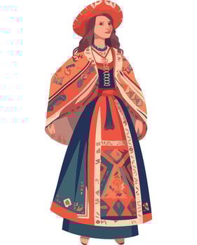 A woman in traditional clothing is shown in a cartoon style vector