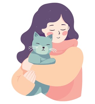 A woman holding a cat in her arms vector