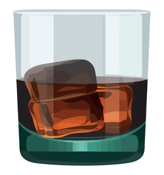 A glass of whiskey with ice cubes in it vector