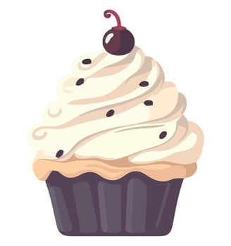 Cupcake with whipped cream and cherry on top illustration vector