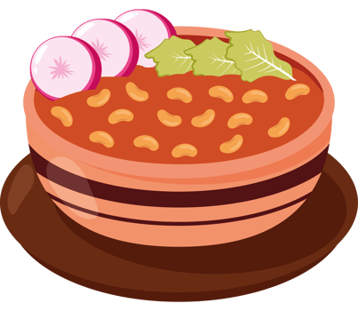 A bowl of chili and radishes on a plate png