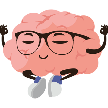 A cartoon brain with glasses and a smile png