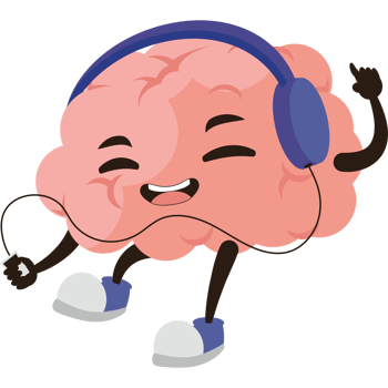 A cartoon brain listening to music png