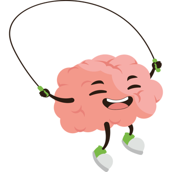 A cartoon brain with a skipping rope png