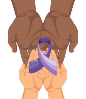 Two hands holding a purple ribbon png