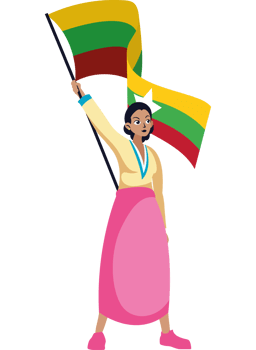 A cartoon girl holding a flag of myanmar png