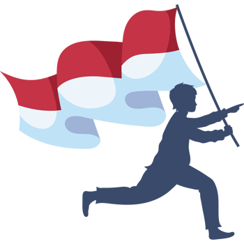 A man holding a flag with the indonesian flag png