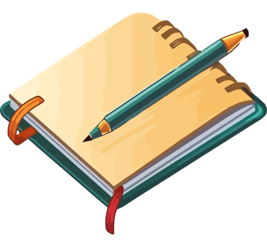 A notebook with a pencil and pen on it png