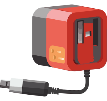 A red and black charger with a usb cable png