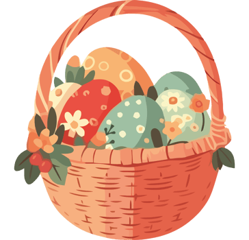 Easter basket with eggs and flowers png