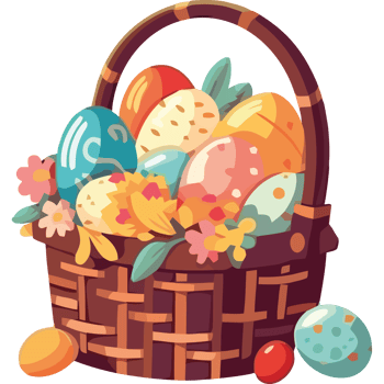 Easter basket with eggs and flowers png