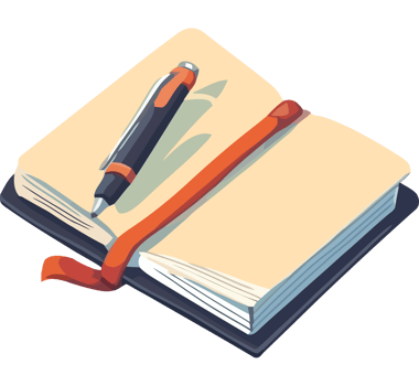 An open notebook with a pen and a ribbon png