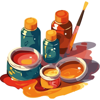 Paint brushes, paint, and paint cans png