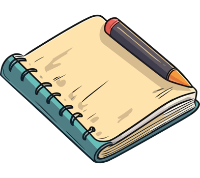 A notebook with a pencil and pen on it png