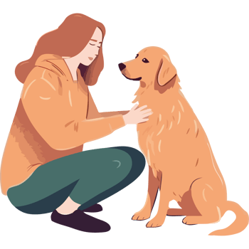 A woman is petting a dog in a cartoon style png
