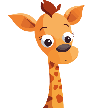A cartoon giraffe with brown hair and a big nose png