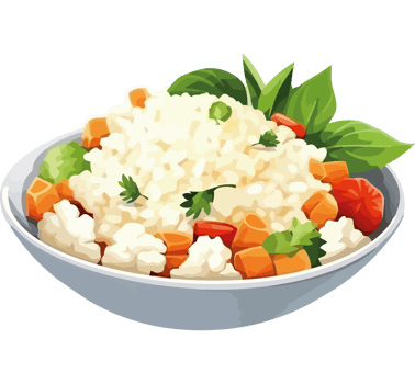 Rice with vegetables and herbs in a bowl png