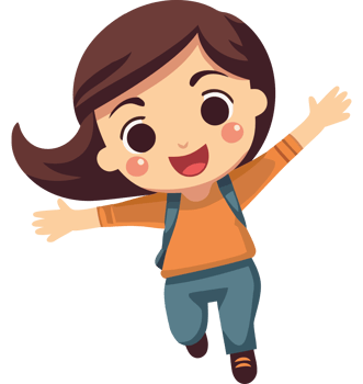 A cartoon girl jumping with her arms outstretched png