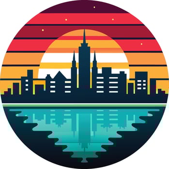 city skyline with rainbow logo , icon, element, and template vector