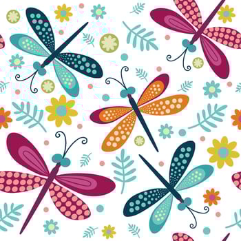 bright dragonflies on a background of flowers vector