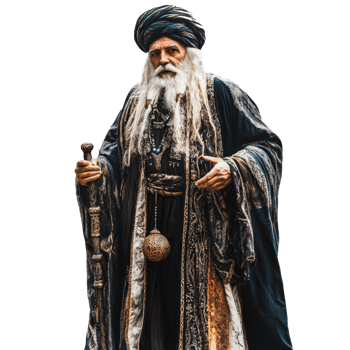 Wise elder dressed in ornate robes with staff png