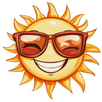 Happy sun wearing sunglasses with a playful smile png