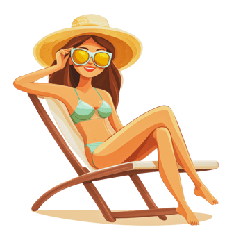 Woman relaxing on a deck chair at the beach png