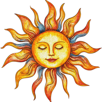 Bright sun illustration with wavy rays and smile png