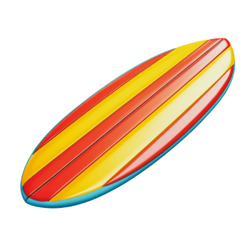 Bright yellow and red surfboard on display png