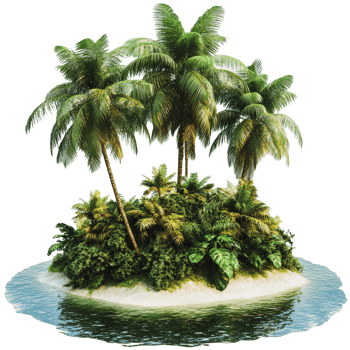Tropical island with palms and greenery png