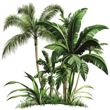 Lush tropical plants in a sunny outdoor setting png