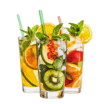 Refreshing fruit drinks with mint and ice png