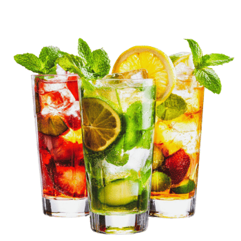 Colorful cocktails with fresh fruits and mint png