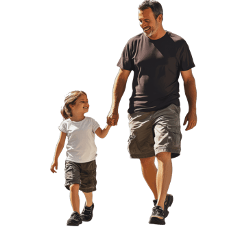 Father and child enjoying a walk together outdoors png