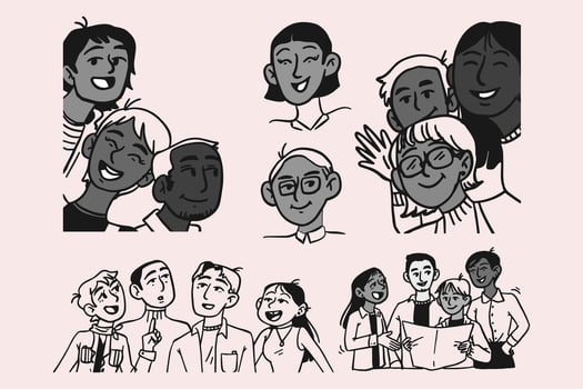 a group of people are shown in black and white vector