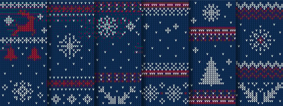 Blue Christmas knit patterns, sweater texture vector
