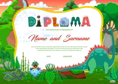 Kids diploma with funny dino kid and his mother vector