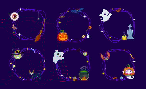 Cartoon Halloween holiday frames and borders set vector