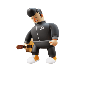 Guitar Boy Cartoon. Cheerful Character with Guitar Enjoying a Musical Moment. 3D Character Design png