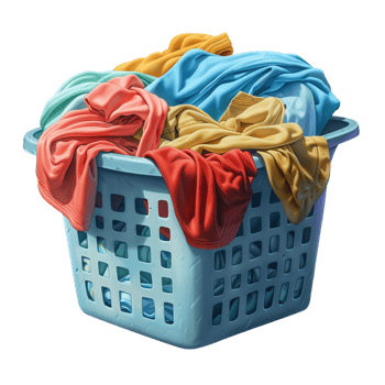 pile of clothes in a plastic basket on a transparent background png
