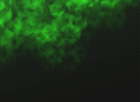 Green fog, bad smell or toxic smoke cloud isolated on dark background. vector
