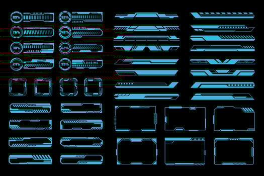 Blue Neon Sci Fi Hud Frames Elements. Futuristic Design Ui Templates Simple Layout Game Screen Interface vector