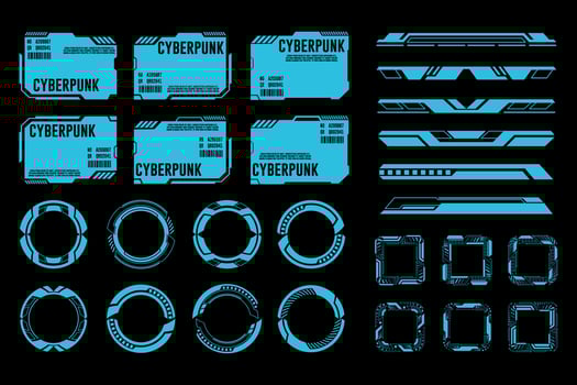 Cyberpunk Futuristic HUD Interface Elements Set. Blue Neon Sci Fi Design Ui Templates Hologram vector