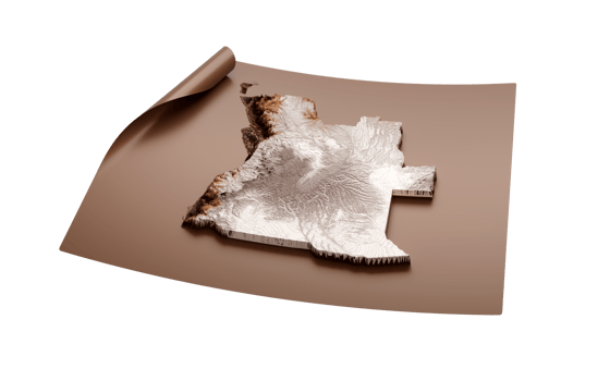 Map of Angola old style brown on Unrolled map paper sheet 3D illustration png
