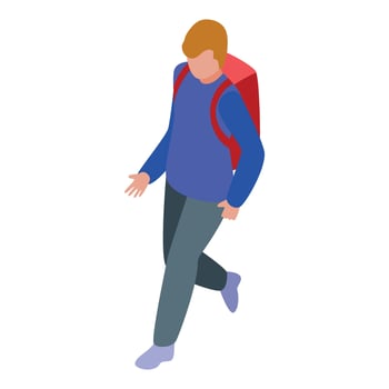 Young male student walking to school with backpack isometric icon vector