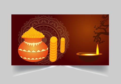 Happy Dhanteras - festival of lights colorful poster, Dhanteras festival template design. vector