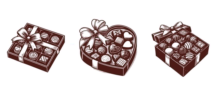 assorted chocolate giftbox illustration set vector
