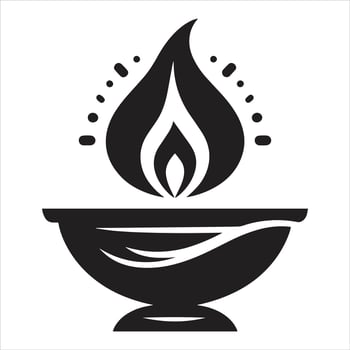 Diwali Diya oil lamp flat icon Black And White vector