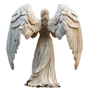 A beautifully carved angel statue with large wings captured in a neutral setting png